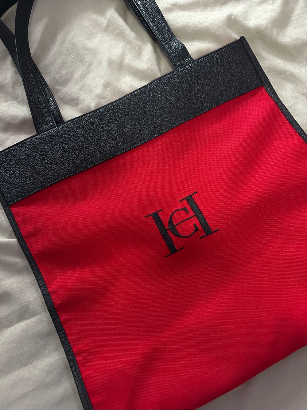 Carolina Herrera Red Canvas Tote with Black Trim